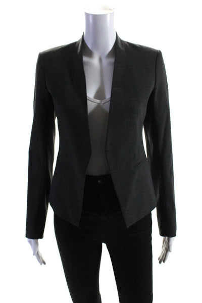 Theory Womens Open Front Long Sleeve Cropped Blazer Jacket Gray Wool Size 00