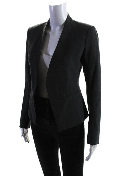 Theory Womens Open Front Long Sleeve Cropped Blazer Jacket Gray Wool Size 00