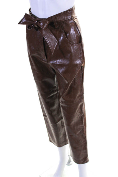 Marella Womens Faux Leather Mid-Rise Straight Leg Belted Trousers Brown Size 2