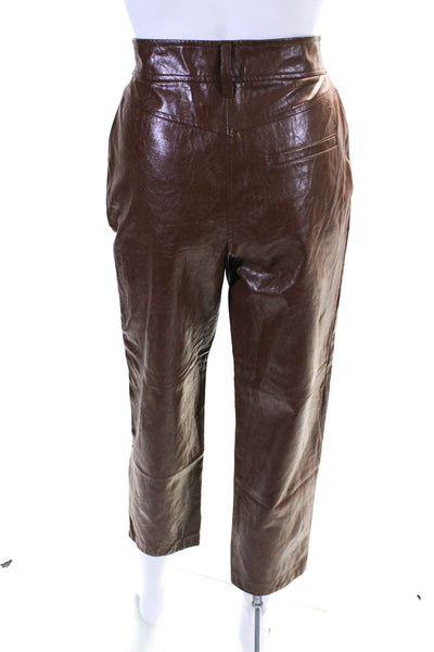 Marella Womens Faux Leather Mid-Rise Straight Leg Belted Trousers Brown Size 2