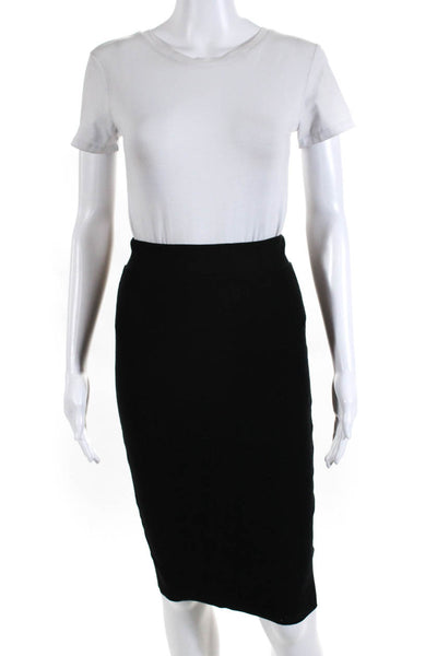 NSF Womens Elastic Waistband Ribbed Knit Pencil Skirt Black Cotton Size Petite