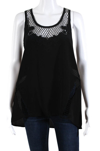 Rebecca Minkoff Womens Sleeveless Caged Trim Scoop Neck Top Black Size Small