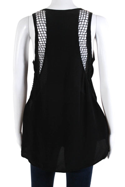 Rebecca Minkoff Womens Sleeveless Caged Trim Scoop Neck Top Black Size Small