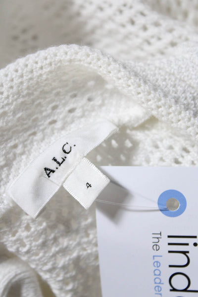 ALC Womens Long Sleeve Crew Neck Open Knit Trim Shirt White Cotton Size 4