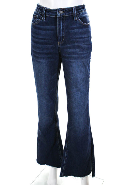 Flying Monkey Womens High Rise Fray Ankle Dark Wash Flared Jeans Blue Size 29