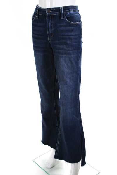 Flying Monkey Womens High Rise Fray Ankle Dark Wash Flared Jeans Blue Size 29