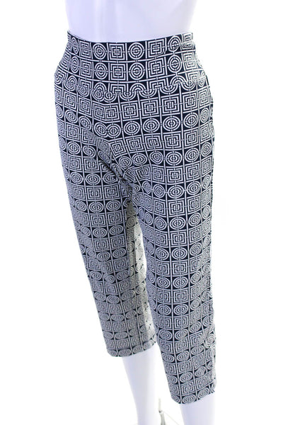 J. Mclaughlin Womens Geometric Print Low-Rise Capri Pants Navy Blue White Size 2