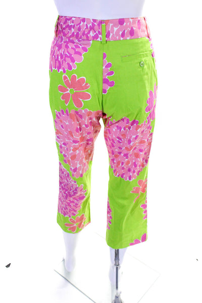 Lilly Pulitzer Womens Cotton Floral Print Straight Leg Pants Green Pink Size 2