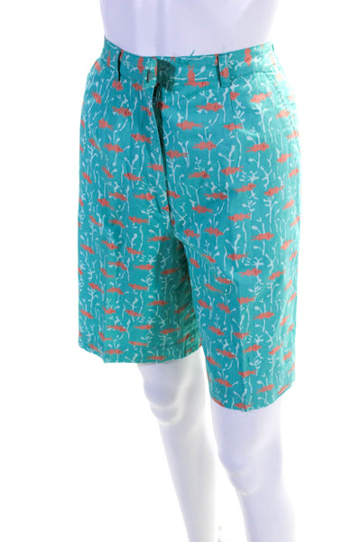 Lilly Pulitzer Womens Cotton Fish Art Print Bermuda Shorts Blue Orange Size 4