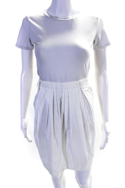 Gunex Womens Cotton Pleated Front Belt Looped Unlined Short Skirt White Size 4