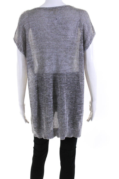 Eileen Fisher Womens Short Sleeve Scoop Neck Metallic Knit Shirt Gray Size Small