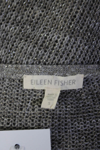 Eileen Fisher Womens Short Sleeve Scoop Neck Metallic Knit Shirt Gray Size Small