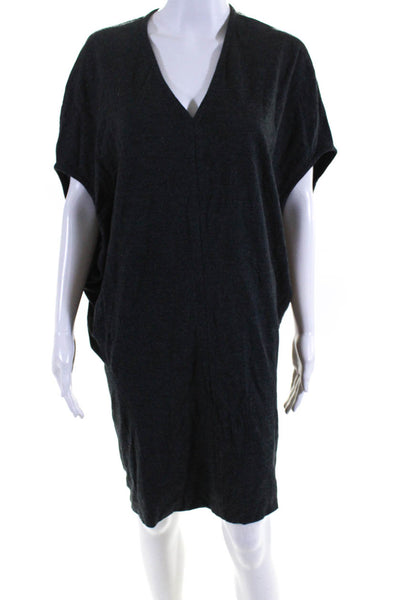 Helmut Lang Womens Short Sleeve V Neck Shift Dress Gray Wool Size Large