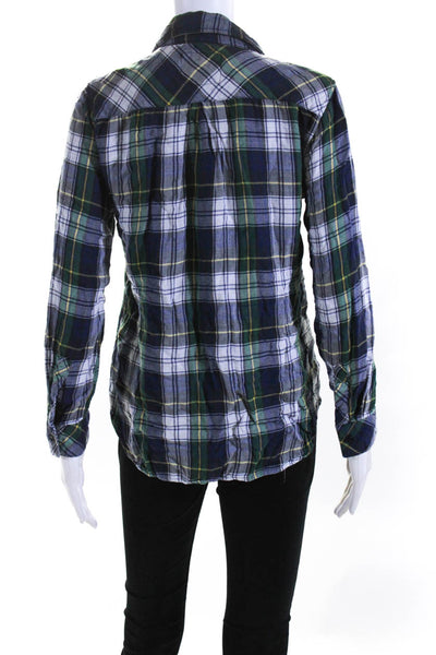 Rails Womens Button Up Long Sleeve Collared Plaid Shirt Green Blue White Medium