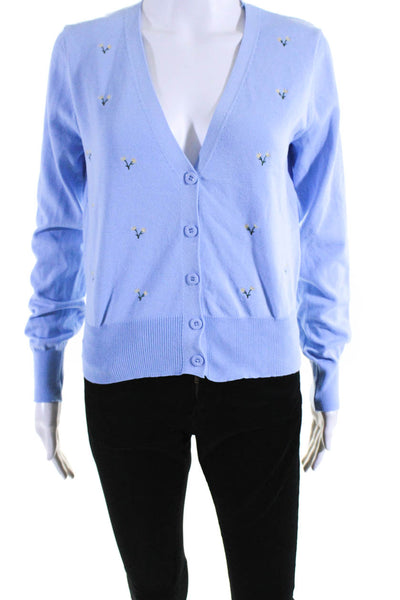 Heartbreak Womens Button Front Floral Cardigan Sweater Blue Cotton Size 8