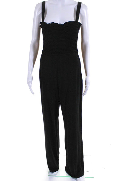 Lovers + Friends Womens Side Zip Smocked Square Neck Jumpsuit Black Size Medium