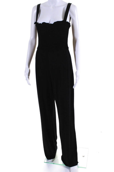 Lovers + Friends Womens Side Zip Smocked Square Neck Jumpsuit Black Size Medium