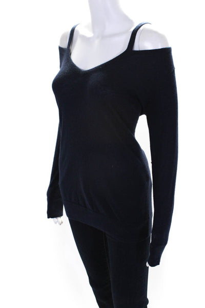 Autumn Cashmere Womens Cashmere Knit Cut Out V-Neck Sweater Navy Blue Size S