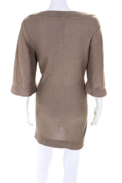3.1 Womens Linen Knit Darted Pom Pom Midi Pullover Sweater Dress Brown Size XS