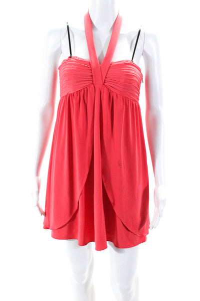 Laundry by Design Womens Pleated Snap Button Zip Halter Mini Dress Pink Size 0P