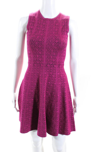 Ali Ra Womens Knitted Sleeveless Back Zipped Fit & Flare Dress Pink Size S