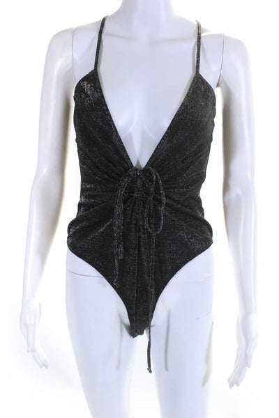 For Love & Lemons Women's Baccarat Glitter Knit Bodysuit Black Size L