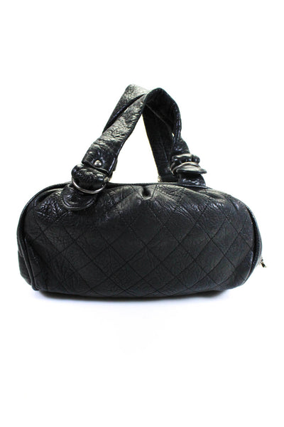 Chanel Womens Quilted Leather Zip Top Tote Shoulder Bag Handbag Black