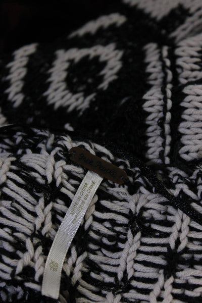 Free People Womens Geometric Long Sleeved Open Knit Sweater Black White Size XS