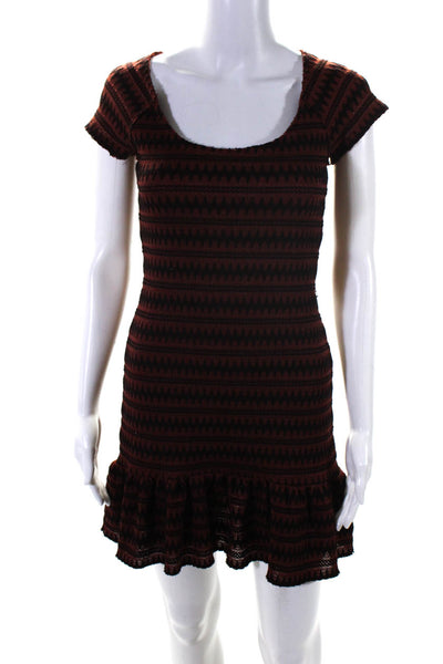 Free People Womens Striped Short Sleeved Scoop Neck Short Dress Red Black Size S