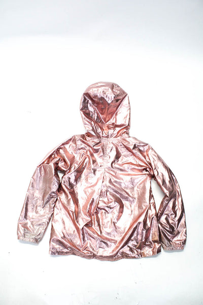 Hatley Girls Long Sleeve Front Zip Hooded Metallic Jacket Pink Size 10