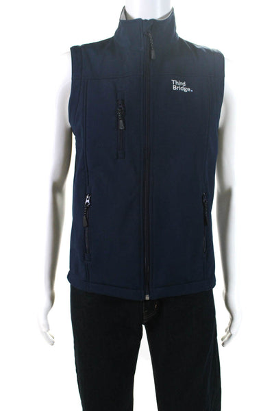 Devon & Jones Mens Front Zip Mock Neck Vest Jacket Navu Blue Size Extra Small