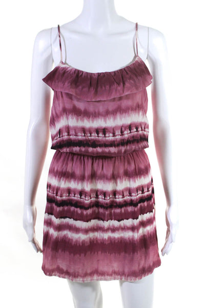 Scoop NYC Womens Spaghetti Strap Ruffled Tie Dyed Silk Dress Pink White Small