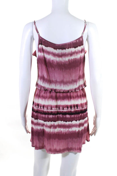 Scoop NYC Womens Spaghetti Strap Ruffled Tie Dyed Silk Dress Pink White Small
