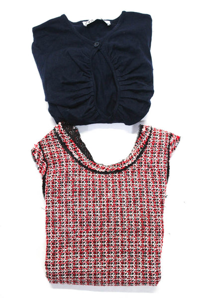 Zara Womens Keyhole Sweater Tweed Top Navy Blue Red Size Small Medium Lot 2
