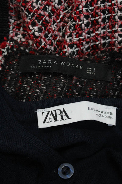 Zara Womens Keyhole Sweater Tweed Top Navy Blue Red Size Small Medium Lot 2