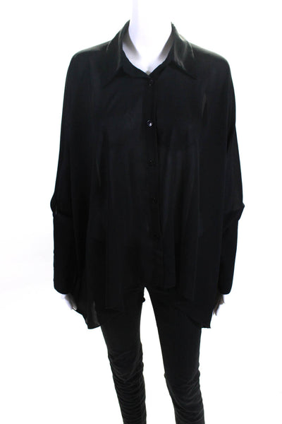 Tempo Paris Womens Chiffon Long Sleeve High-Low Button Down Blouse Black Size L