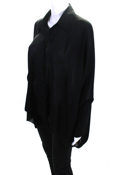 Tempo Paris Womens Chiffon Long Sleeve High-Low Button Down Blouse Black Size L