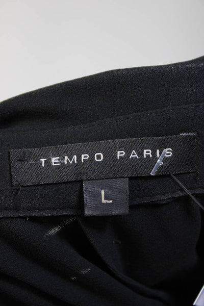 Tempo Paris Womens Chiffon Long Sleeve High-Low Button Down Blouse Black Size L