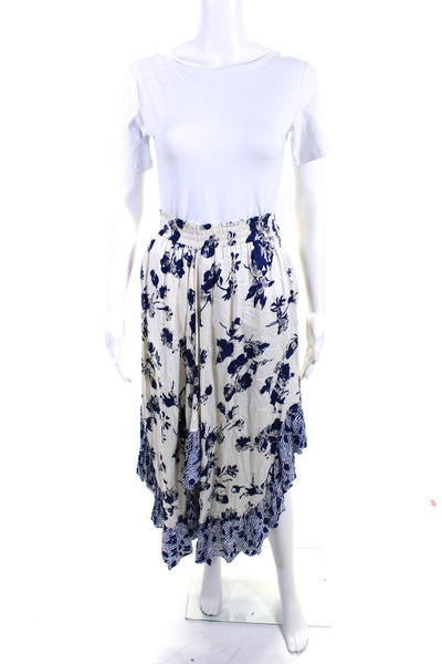 Misa Womens Elastic Waist Asymmetrical Ruffled Knee Length Skirt Blue Size XS