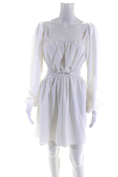 Sabo Women's Puff Sleeve Cut Out Mini Dress White Size 8