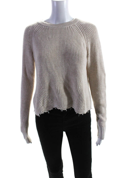 Cotton By Autumn Cashmere Womens Tight Knit Raw Hem Pullover Sweater Beige Size