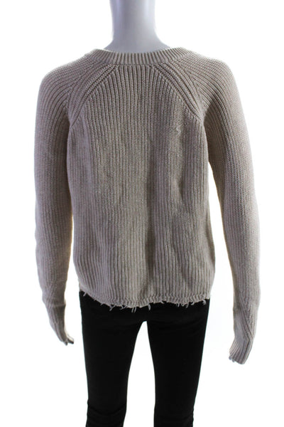 Cotton By Autumn Cashmere Womens Tight Knit Raw Hem Pullover Sweater Beige Size