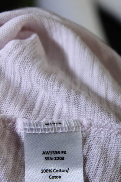ATM Womens Cotton Semi Sheer Crew Neck Long Sleeve Raw Hem Top Pink Size Medium