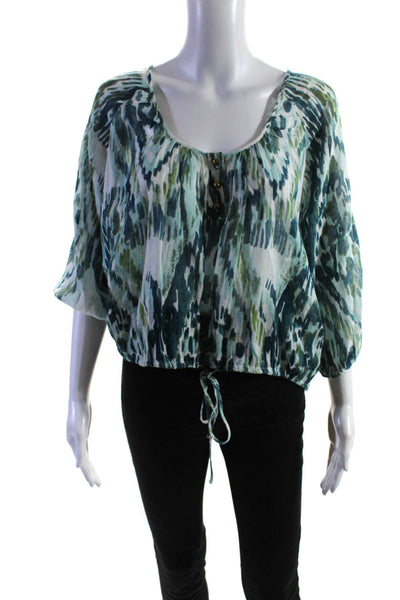 Patterson J Kincaid Womens Spotted Scoop Neck Long Sleeved Blouse Green Size XS