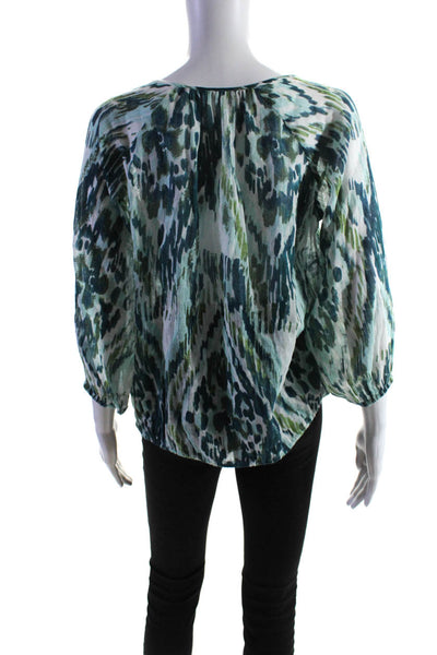 Patterson J Kincaid Womens Spotted Scoop Neck Long Sleeved Blouse Green Size XS