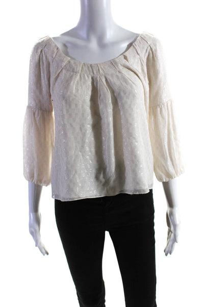 Madison Marcus Womens Polka Dot Scoop Neck 3/4 Sleeved Blouse Beige Size XS