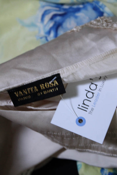Vanita Rosa Womens Silk V Neck Tied Short Sleeved Buttoned Blouse Beige Size M