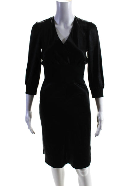 Rubin & Chapelle Womens V Neck Long Sleeve A Line Knee Length Dress Black Size S