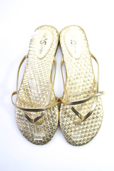 Yosi Samra Womens Metallic Woven Leather Flip Flops Sandals Gold Tone Size 9