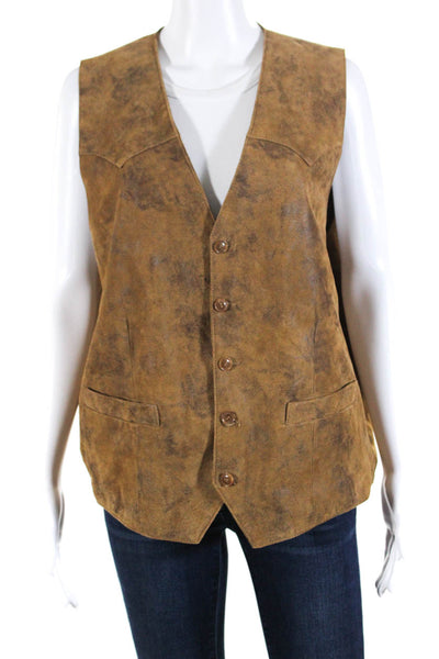 Scully Womens Leather Sleeveless V Neck Buttoned Pocket Vest Brown Size 44